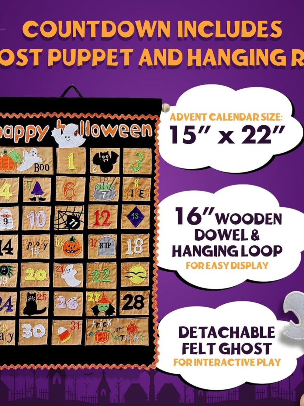 Happy Halloween Advent Countdown Calendar Decoration for Kids and Family by | Wa - Picture 3 of 5